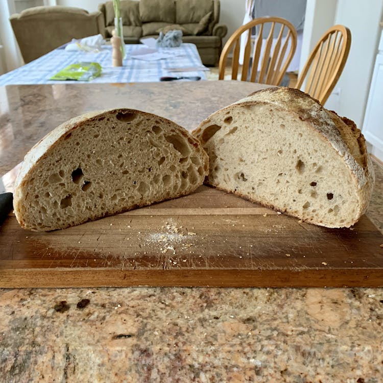 Picture of sourdough bread cut open to show the crumb